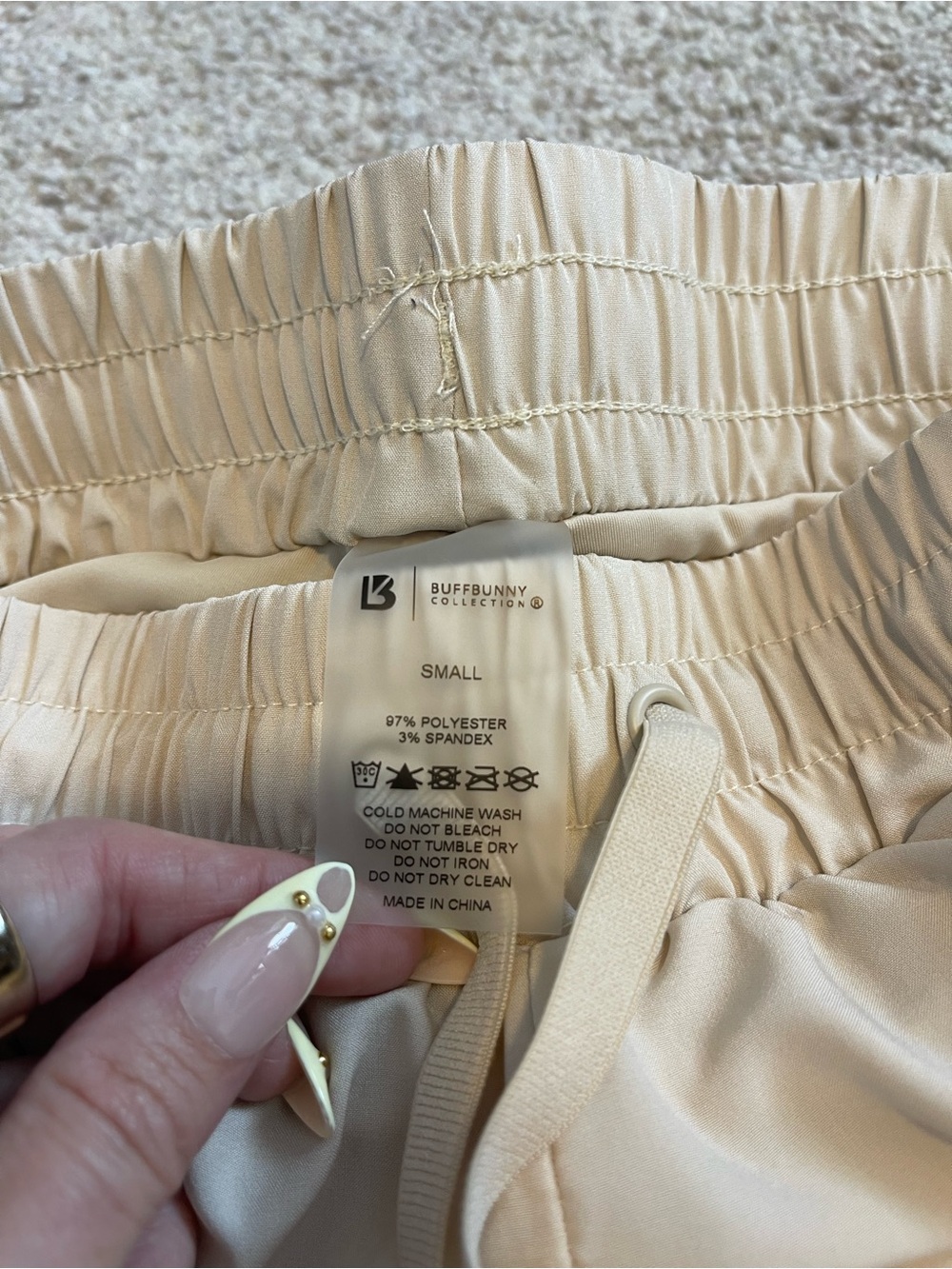 BuffBunny Cream Two-Layer Athletic Shorts with Drawstring - Picture 4 of 7